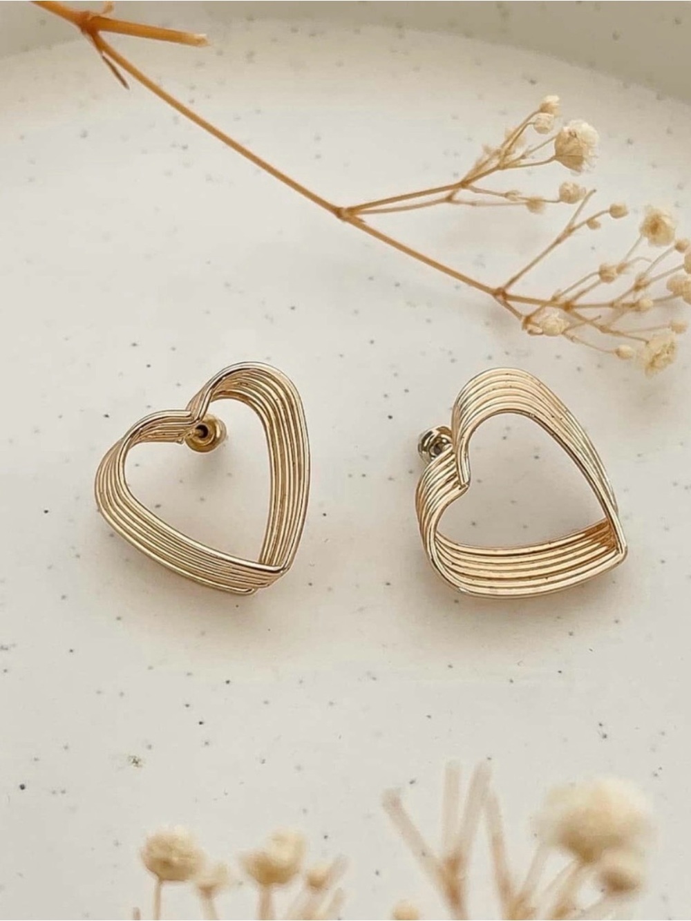 Gold Layered Heart Stud Earrings